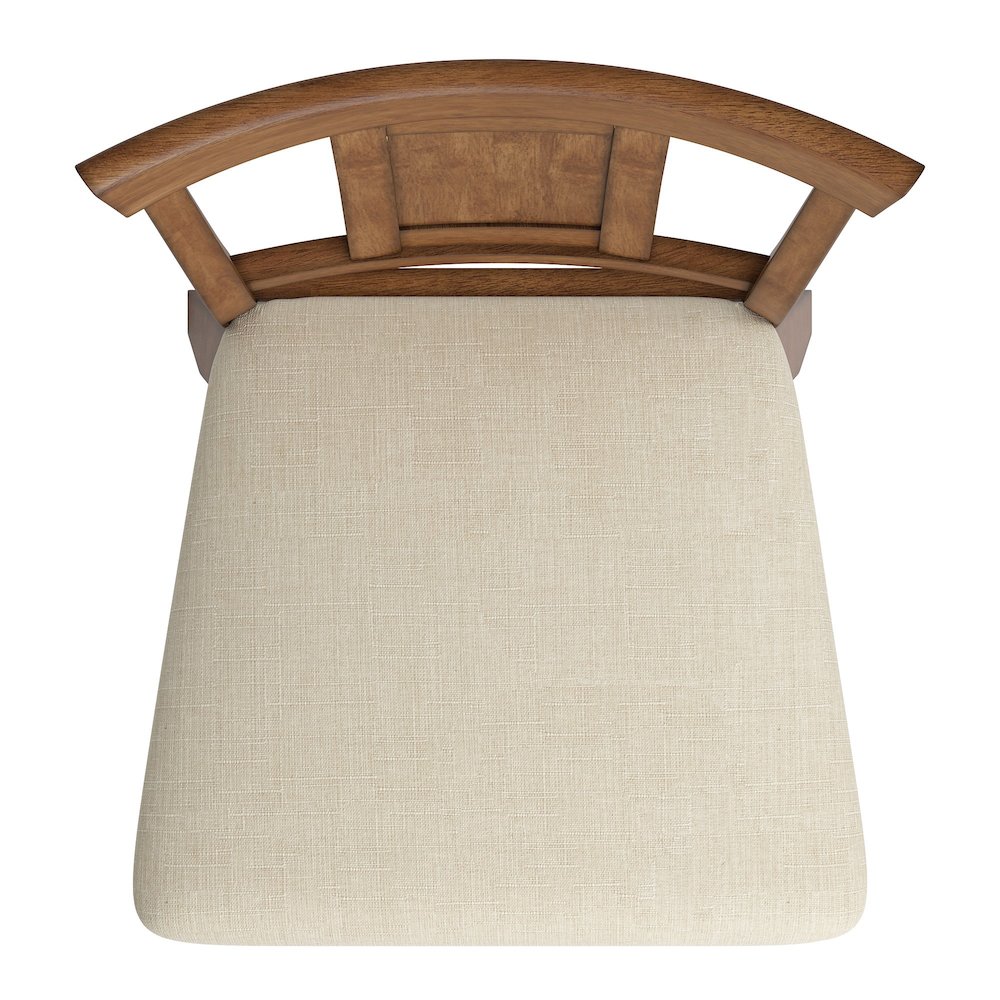 Oak Finish Panel Back Swivel Chair W/ Beige Linen Seat