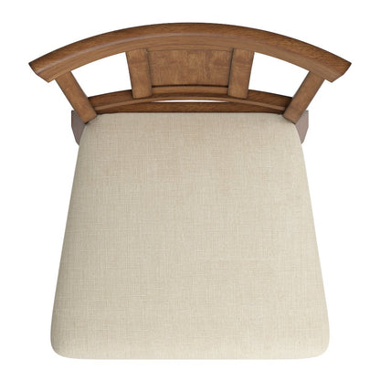 Oak Finish Panel Back Swivel Chair W/ Beige Linen Seat
