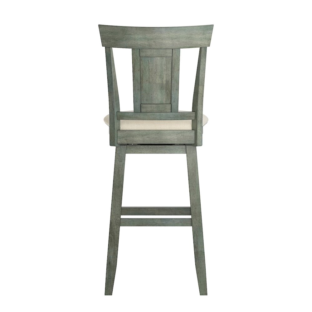 Antique Sage Finish Panel Back Swivel Chair W/ Beige Linen Seat
