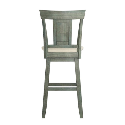 Antique Sage Finish Panel Back Swivel Chair W/ Beige Linen Seat