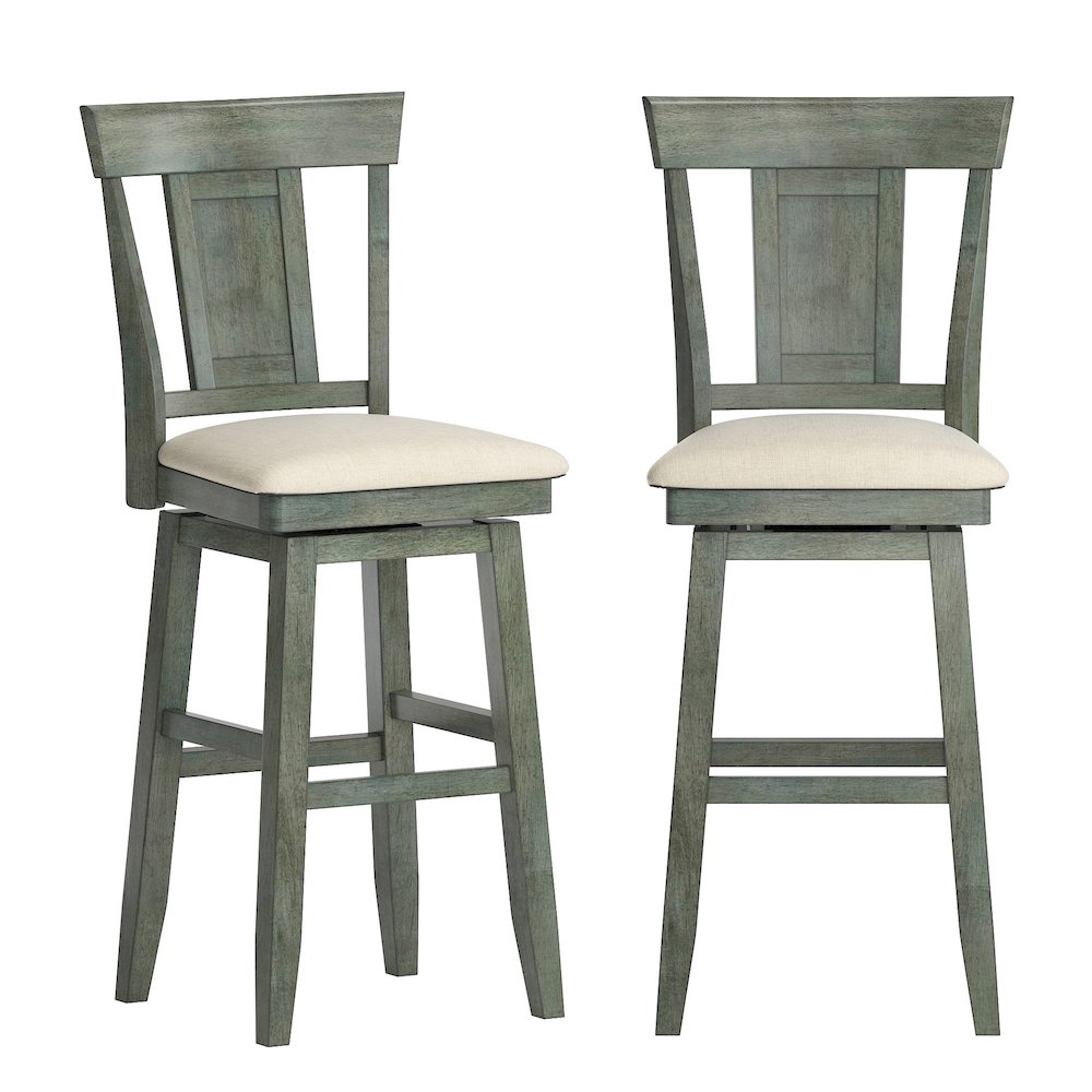 Antique Sage Finish Panel Back Swivel Chair W/ Beige Linen Seat