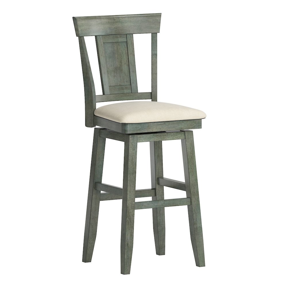 Antique Sage Finish Panel Back Swivel Chair W/ Beige Linen Seat
