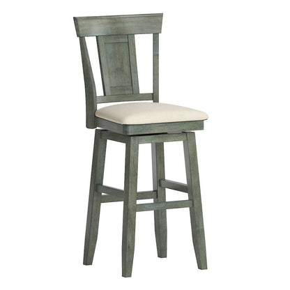 Antique Sage Finish Panel Back Swivel Chair W/ Beige Linen Seat