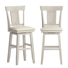 Antique White Finish Panel Back Swivel Chair W/ Beige Linen Seat
