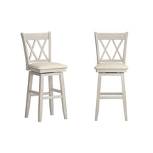 Antique White Finish Double X Back Swivel Chair W/ Beige Linen Seat