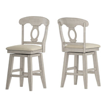 Antique White Finish Napoleon Back  Swivel Chair W/ Beige Linen Seat