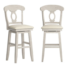 Antique White Finish Napoleon Back Swivel Chair W/ Beige Linen Seat