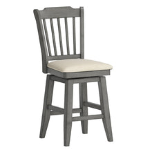 Antique Grey Finish Spindle Back Swivel Chair W/ Beige Linen Seat