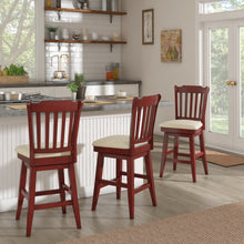Antique Berry Finish Spindle Back Swivel Chair W/ Beige Linen Seat