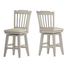 Antique White Finish Spindle Back  Swivel Chair W/ Beige Linen Seat