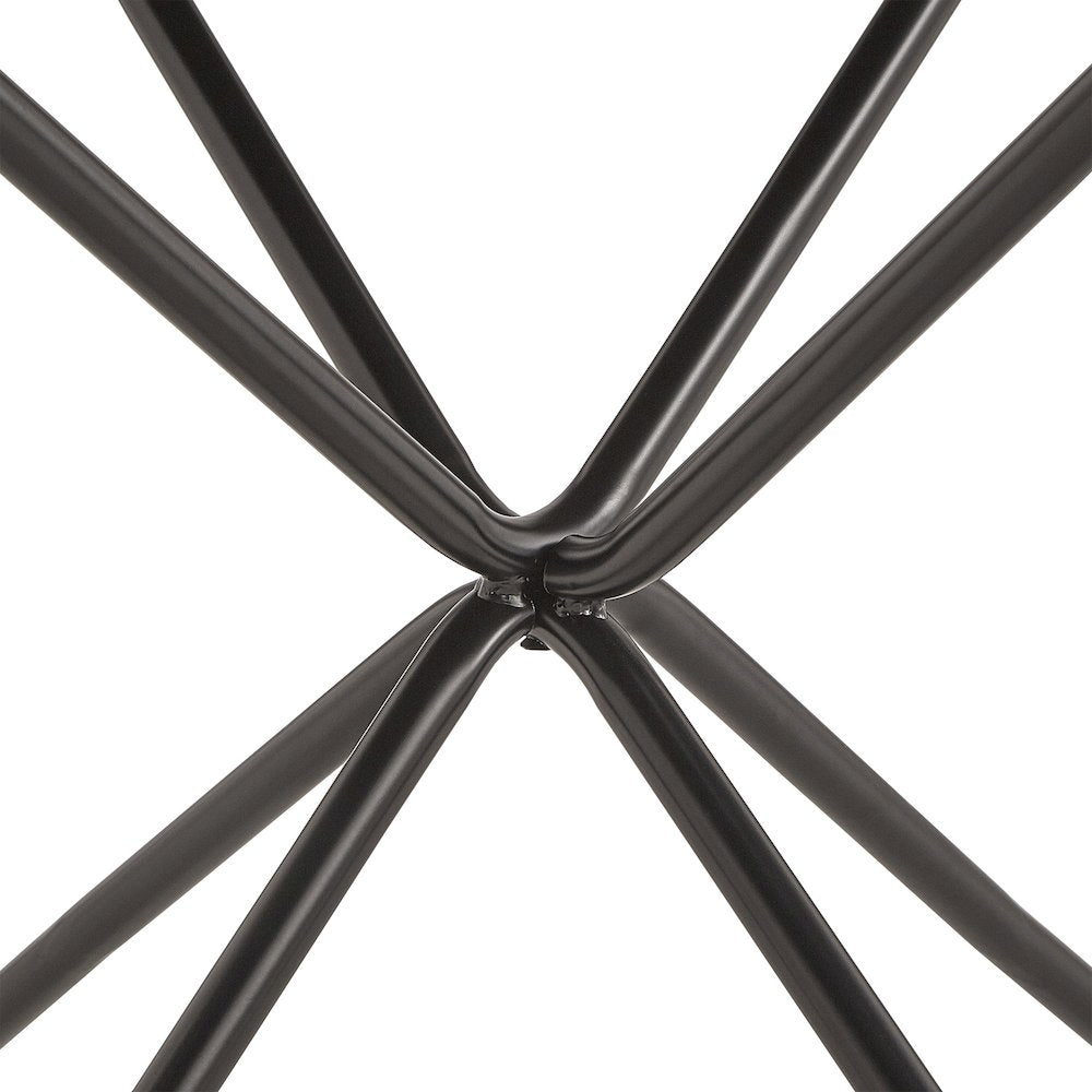 Distressed Walnut Finish Round Dining Table With Black Iron Legs