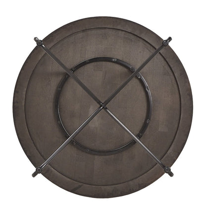 Distressed Walnut Finish Round Dining Table With Black Iron Legs