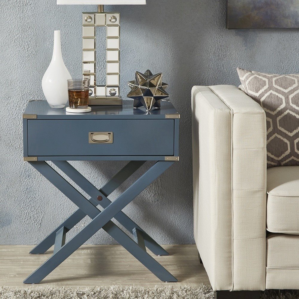 Blue Finish X-Base Box Nightstand