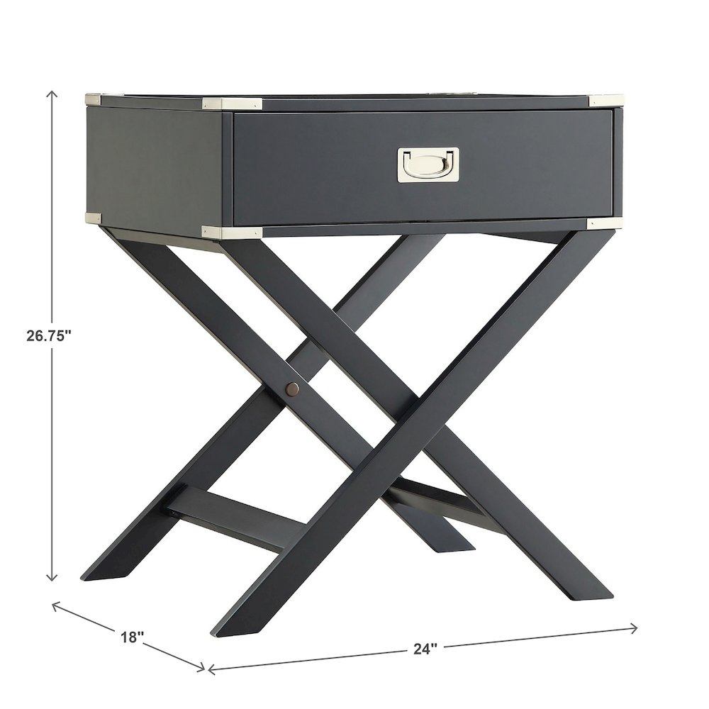 Vulcan Black Finish X-Base Box Nightstand