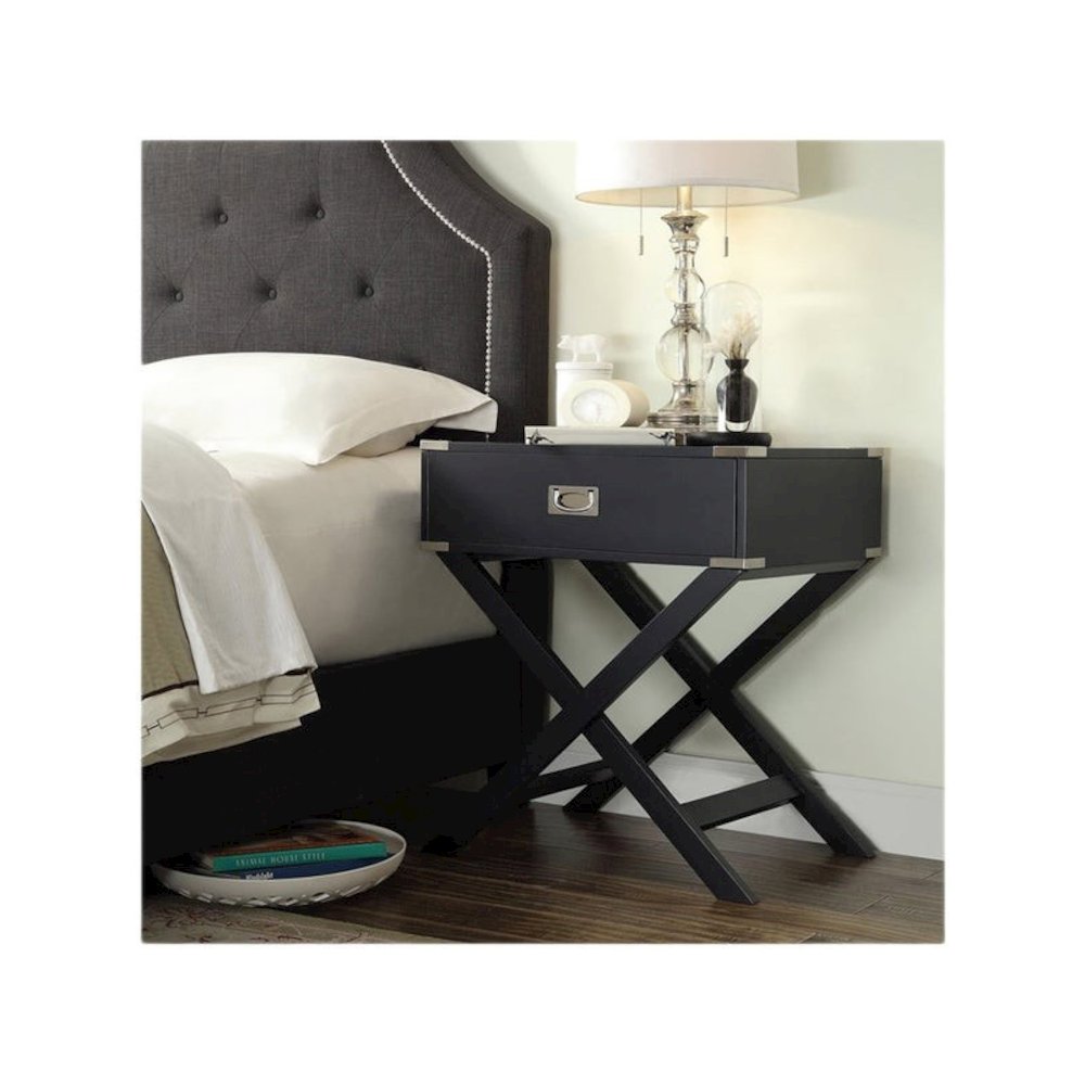 Vulcan Black Finish X-Base Box Nightstand