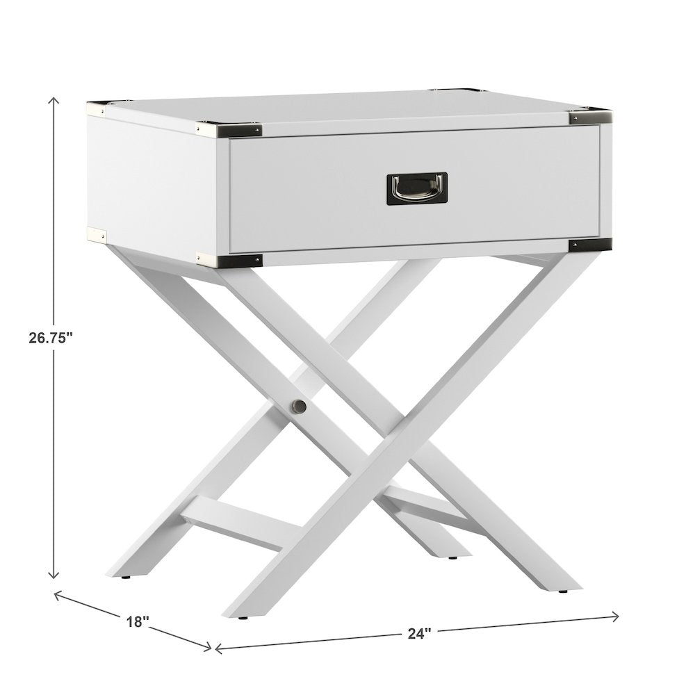 White Finish X-Base Box Nightstand