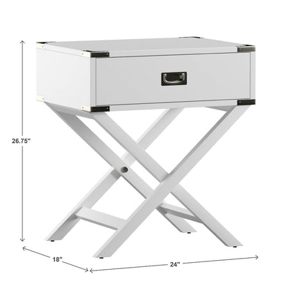 White Finish X-Base Box Nightstand