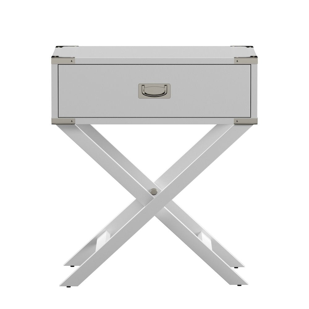 White Finish X-Base Box Nightstand