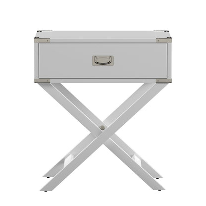 White Finish X-Base Box Nightstand