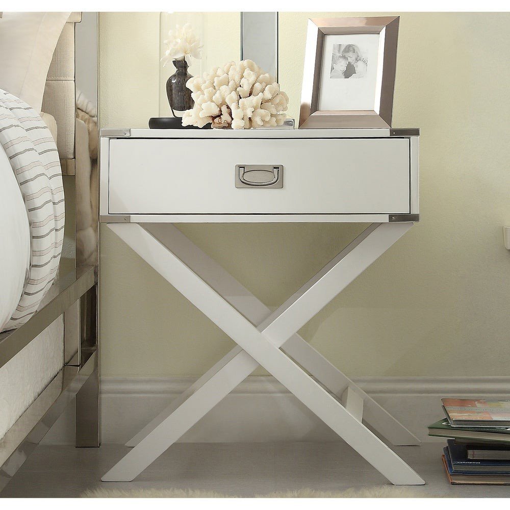 White Finish X-Base Box Nightstand