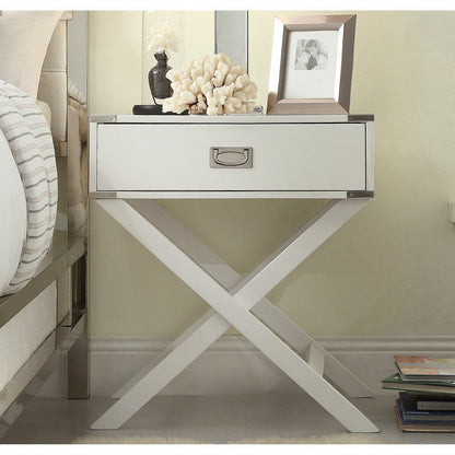 White Finish X-Base Box Nightstand