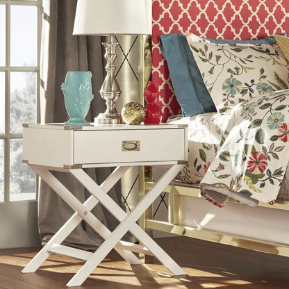 White Finish X-Base Box Nightstand