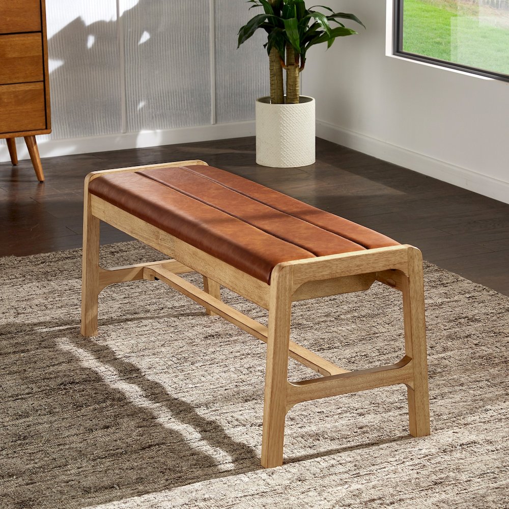 Light Oak Finish Caramel PU Bench