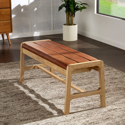 Light Oak Finish Caramel PU Bench