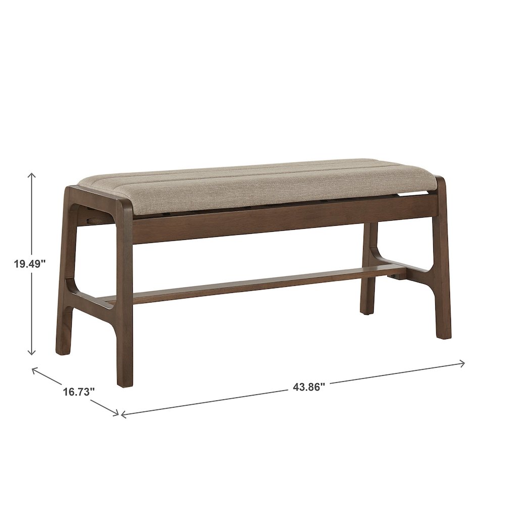 Walnut Finish Beige Fabric Bench