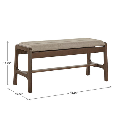Walnut Finish Beige Fabric Bench