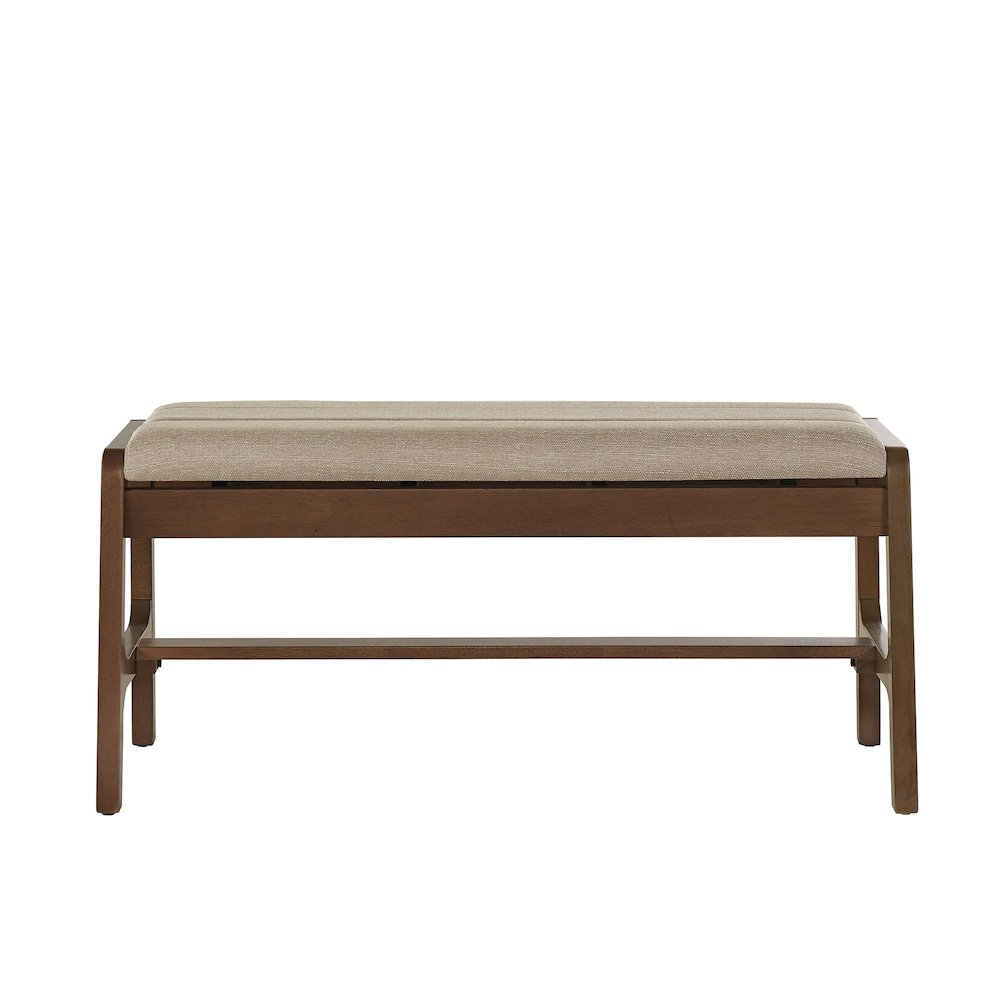 Walnut Finish Beige Fabric Bench