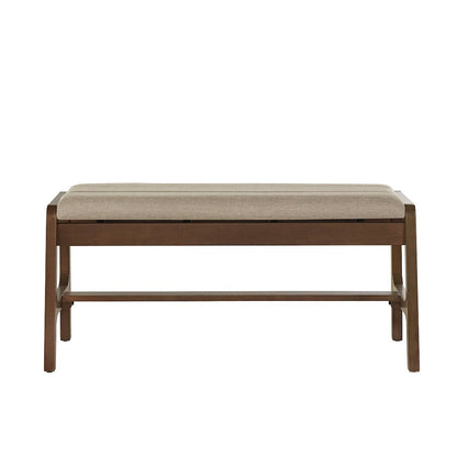 Walnut Finish Beige Fabric Bench
