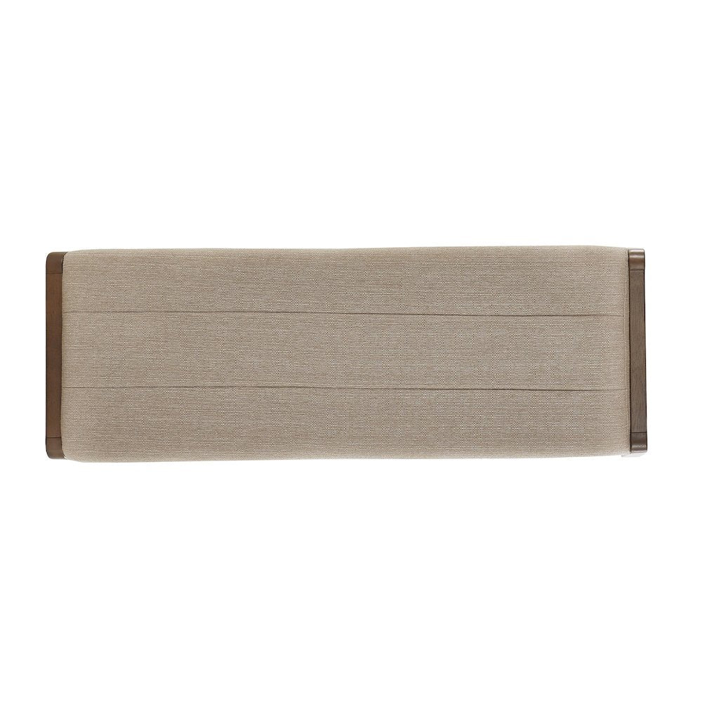 Walnut Finish Beige Fabric Bench