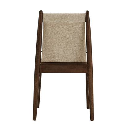 Set of 2, Walnut Finish Sand Heathered Weave Dining Chair