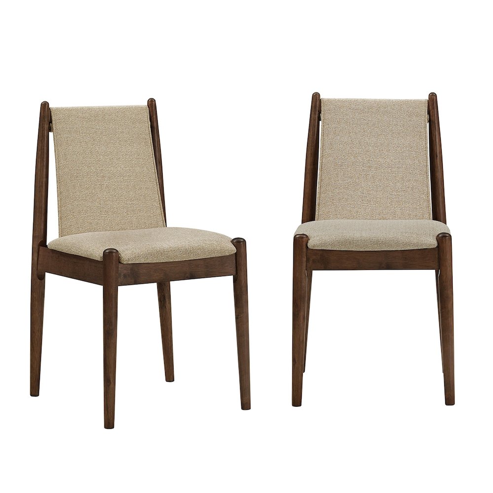 Set of 2, Walnut Finish Sand Heathered Weave Dining Chair