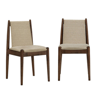 Set of 2, Walnut Finish Sand Heathered Weave Dining Chair