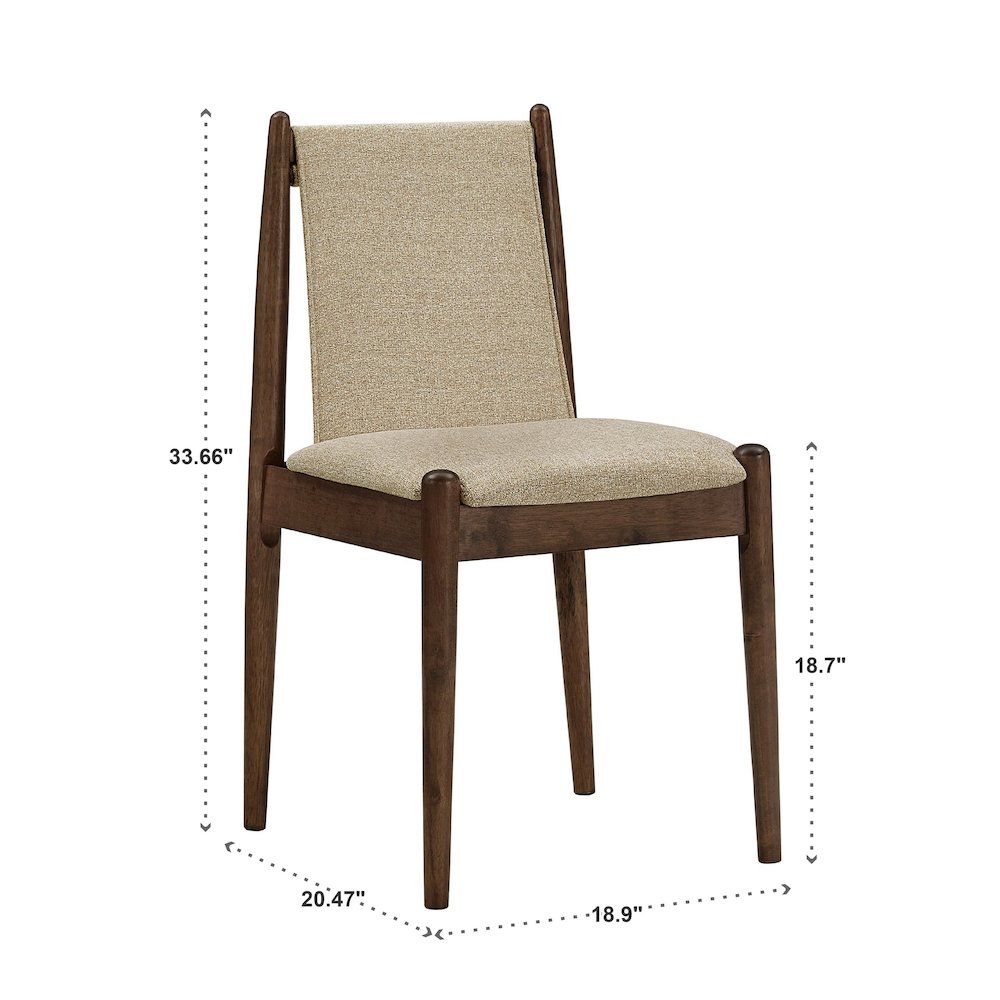 Set of 2, Walnut Finish Sand Heathered Weave Dining Chair