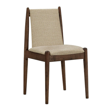 Set of 2, Walnut Finish Sand Heathered Weave Dining Chair