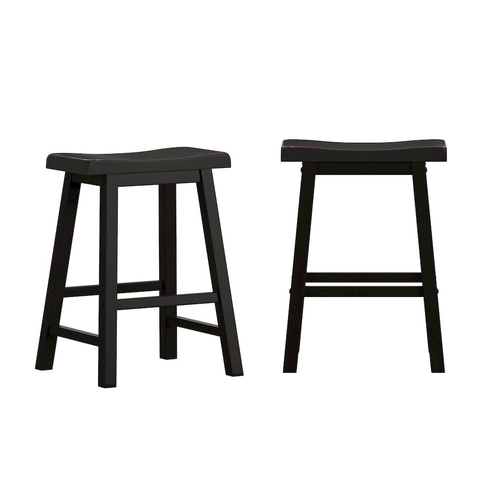 Set of 2, Black Sand-Through Finish Saddleback Stool