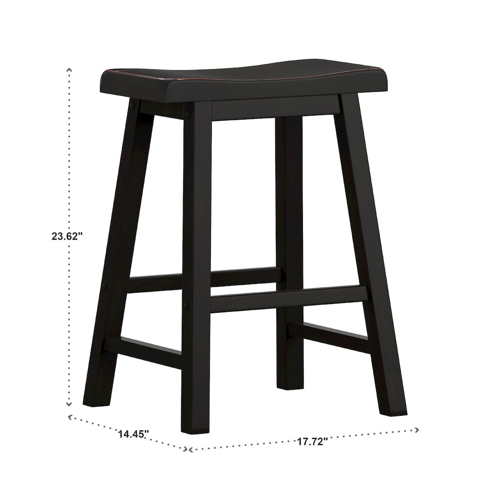 Set of 2, Black Sand-Through Finish Saddleback Stool