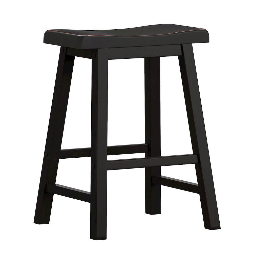 Set of 2, Black Sand-Through Finish Saddleback Stool