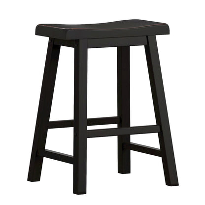 Set of 2, Black Sand-Through Finish Saddleback Stool