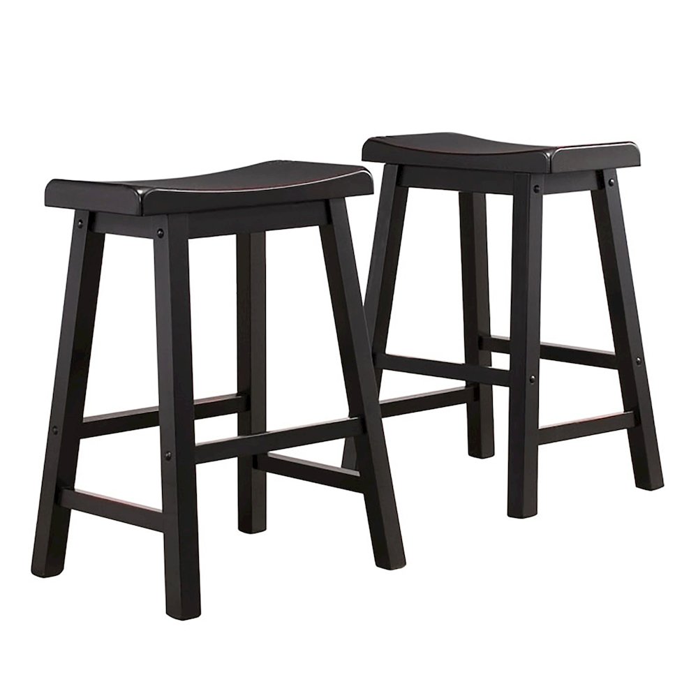 Set of 2, Black Sand-Through Finish Saddleback Stool