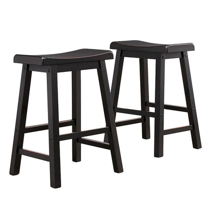 Set of 2, Black Sand-Through Finish Saddleback Stool