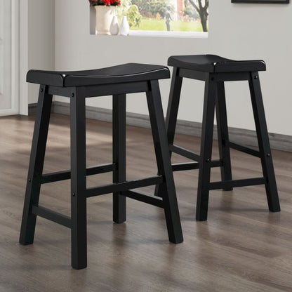 Set of 2, Black Sand-Through Finish Saddleback Stool