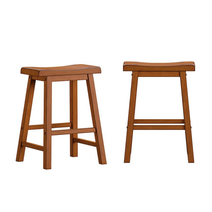 Set of 2, Oak Finish Saddleback Stool
