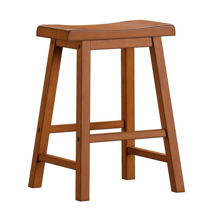 Set of 2, Oak Finish Saddleback Stool