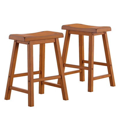 Set of 2, Oak Finish Saddleback Stool