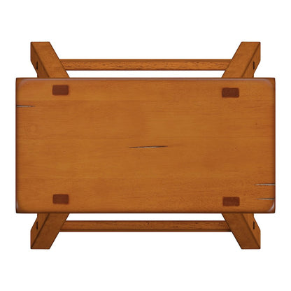 Set of 2, Oak Finish Saddleback Stool