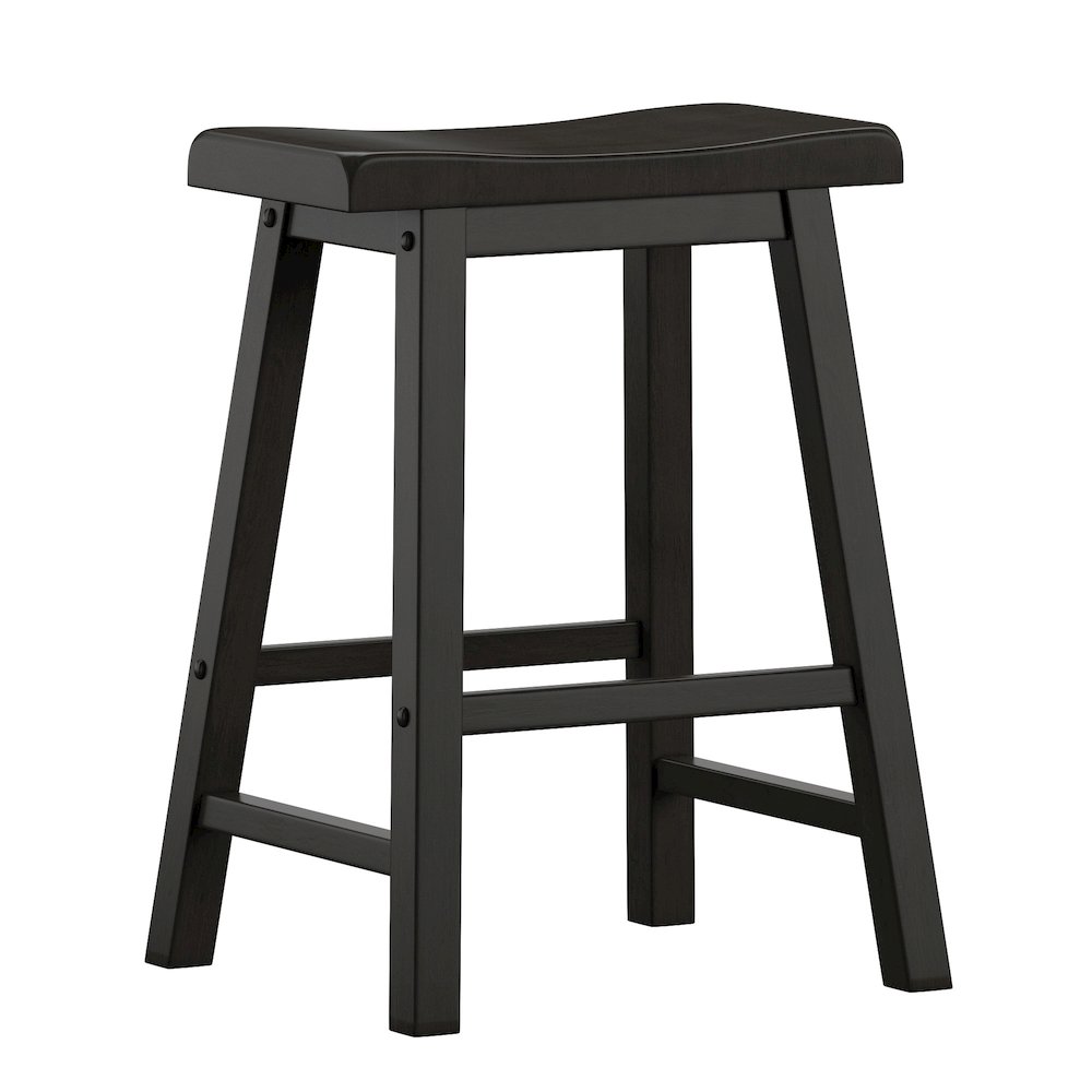 Set of 2, Vulcan Black Finish Saddleback Stool